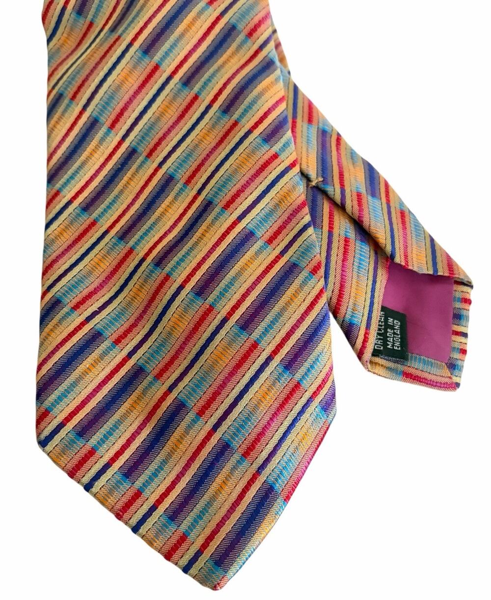 DUCHAMP London Silk Tie Lines Geometric Embroidered Jacquard Made in England